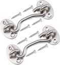 Rainspire (2 Pack) 4 Inch Barn Door Lock Gate Latch, Hook and Eye Latch Stainless Steel Cabin Hooks for Sliding Door Window Cabinet, Silver
