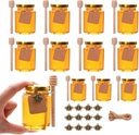 Hexagon Glass Jars, 4 oz 12 Pcs Hexagon Glass Honey Jars with Golden Lids,Wooden Honey Sticks,Bronzy Bee Pendants,Small Tags,1.5m Jute Twine -Glass Jars for Honey,Foods,Jam