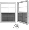 Yuzzy 24" x 27" Shed Windows with Tempered Glass and Fiberglass Screen, 2 Pack Small Sliding Windows for Shed, Chicken Coop, Playhouse, Household, Garage, Barns (White)