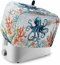 Octopus Coastal Toaster Cover 2 Slice, Summer Beach Ocean Coral Starfish Dustproof Bread Machine Oven Cover with Storage Pockets, Fits Most Kitchen Toasters Protector