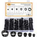 170 Pcs Cable Snap Bushing Grommets, Black Round Nylon Snap in Cable Grommet Protector, 5/16" 3/8" 1/2" 5/8" 3/4" 1" Cable Snap Hole Plugs Locking Bushing Assortment Kit