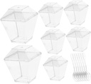 PRETYZOOM 50sets Dessert Cups Lids Spoons Mousse Pudding Cupcake Containers for Parties and Home Use
