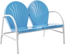 Crosley Furniture Griffith Retro Metal Outdoor Loveseat, 2-Person Patio Bench for Porch, Deck, Balcony, Sky Blue
