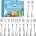 DRKIO Stainless Steel Toddler Forks Set - 12 Pieces Kids Forks Set Children Safe Food Grade Kids Silverware Small Forks Metal Toddler Utensils Dishwasher Safe Mirror Polished