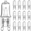 G9 Bulb, 12 Pack G9 Halogen Light Bulbs 2 Pin Base JC Type, 120V T4 Bi-Pin 40W Xenon Small Light Bulb for Chandeliers, Pendants, Cabinet Lights, Bathroom Light Bulbs, Warm White 2700K, Dimmable