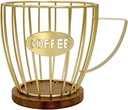 Coffee Pod Holder Storage Basket Cup Shaped Metal Modern Container Organizer for Cafe Countertop Kitchen Counter Home Office , Gold without Lid