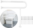 White Toilet Support Rail 31.3X 31.5 Inch, Munzong Anti-Slip Floor to Wall Handicap Grab Bar for Bathroom, Stainless Steel Knurled Safety handrails with Leg for Elderly Disabled Pregnant-1.25’Tube