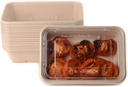 EcoQuality 34oz Compostable Eco Friendly Container Trays with Clear Lids [50 PACK] - Rectangular Oblong Tree Free Sugarcane Bagasse Meal Prep Bento Boxes Take Out Catering Microwave Deep Container