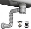 Bathroom Sink Drain Kit with Flexible Expandable Pipe: Odor-Free & Backflow-Preventing, Space-Saving Design without a P-trap, For 1-1/4'' & 1-1/2'' Drain Hole (Black, With Overflow)