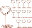 HARFINGTON 12pcs Table Number Holders 1.97 Inch 50mm Tall Mini Heart Shape Steel Photo Holders for Centerpieces Table Place Card Holders for Wedding Reception Party Office Home, Rose Gold