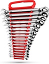 Jaeger 16pc INCH/SAE Reversible Ratcheting Combination Wrench Set With Lock-In Rack - REVERSIBLE MASTER SET With Ratchet Speed Wrenches And A Lock In Rack Case